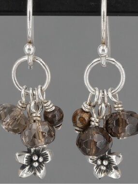 Silpada Sterling Silver Smoky Quartz & Brown Gemstone Flower Drop Earrings